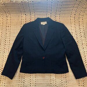Christian Dior Petites Vintage Cropped Navy Wool Blazer Size 12 Petite